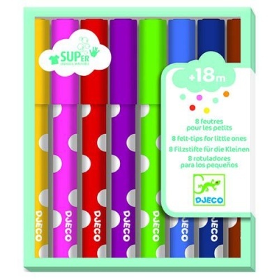 Conjunto de 8 marcadores de feltro coloridos Djeco para crianças a partir de 18 meses