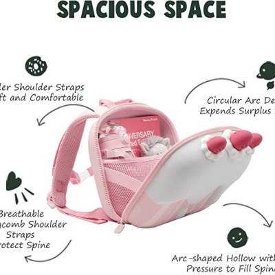 Mochila rosa com alças largas e design em arco circular para maior espaço