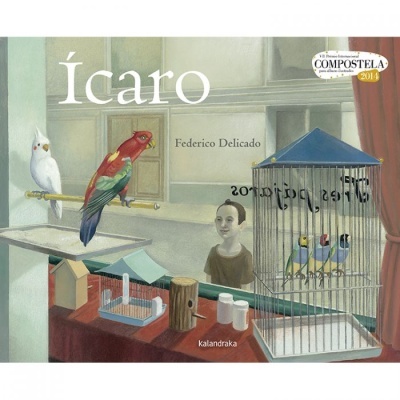 Capa do livro Ícaro com pássaros e figura humana