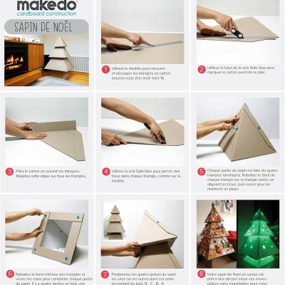 Instruções para construir um pinheiro de Natal em cartão passo a passo