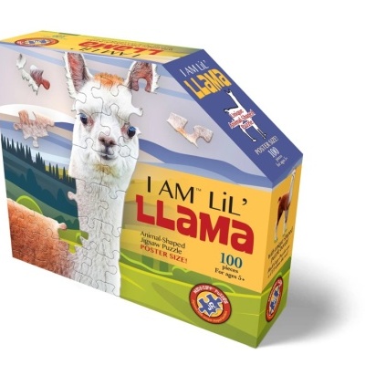 Puzzle com 100 peças em forma de llama, embalagem colorida com texto I AM 'LIL' LLAMA, POSTER SIZE!