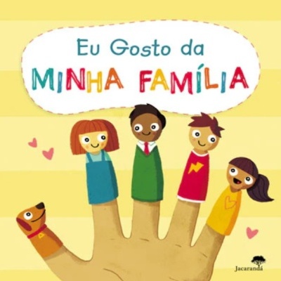 Ilustração de uma mão com personagens desenhadas em cada dedo e texto sobre família