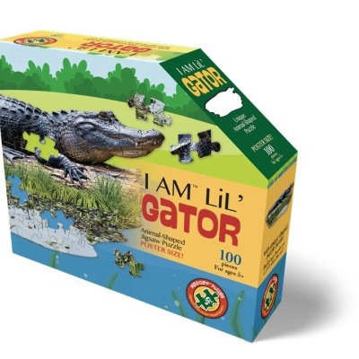 Caixa de puzzle com imagem de jacaré e texto I AM LIL' GATOR, 100 peças
