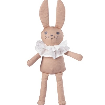 Boneco de peluche coelho rosa com colarinho branco