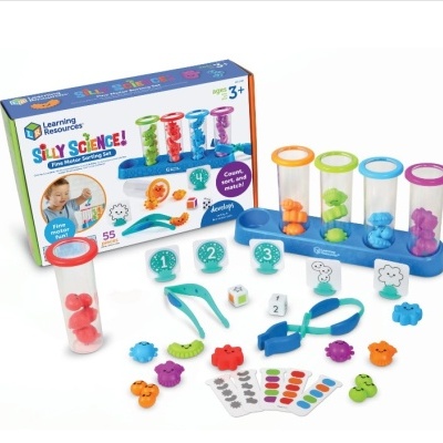 Conjunto educativo com tubos de ensaio e acessórios coloridos para crianças a partir dos 3 anos.