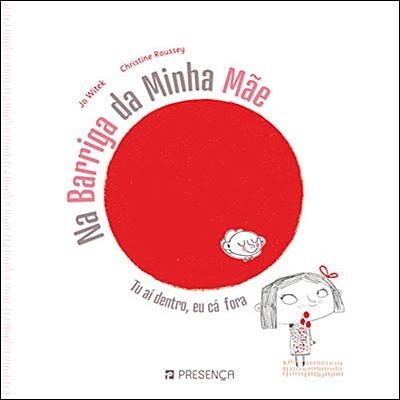 Capa de livro 'Na Barriga da Minha Mãe' com círculo vermelho e ilustrações de bebé e menina