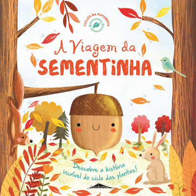 Capa de livro infantil sobre o ciclo das plantas com ilustrações coloridas e personagens animais