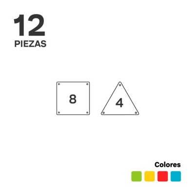 Embalagem com 12 peças numéricas coloridas em formas geométricas