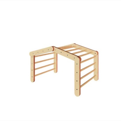 Estrutura de madeira clara em forma de escada ou suporte