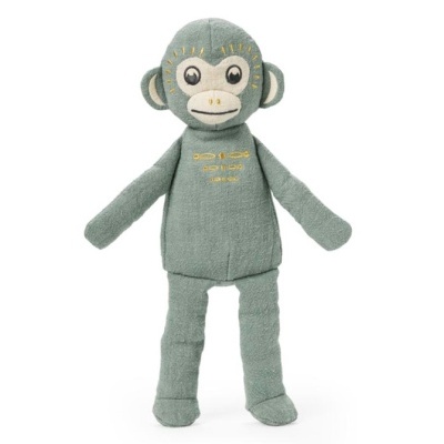 Boneco de peluche em forma de macaco cinzento-azulado com detalhes amarelos