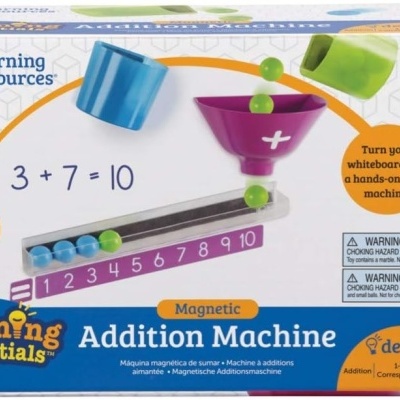 Jogo educativo magnetic Addition Machine com contas coloridas e números numa caixa