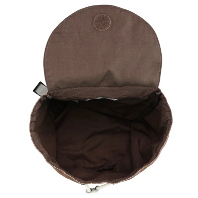 Saco ou bolsa castanha aberta mostrando interior vazio