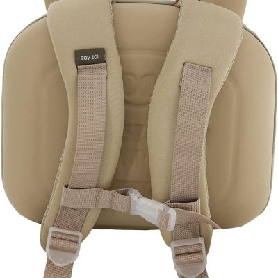 Mochila bege para criança com alças almofadadas e orelhas arredondadas