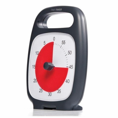 Temporizador de tempo preto e branco com mostrador circular e segmento vermelho