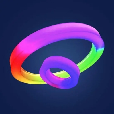 Dois anéis coloridos entrelaçados com fundo azul escuro