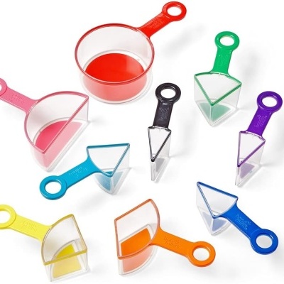 Conjunto colorido de medidores plásticos com alças circulares