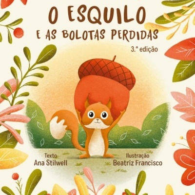 Capa do livro infantil com ilustração de esquilo e bolota grande