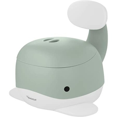 Produto em forma de baleia verde claro com base e nadadeiras brancas