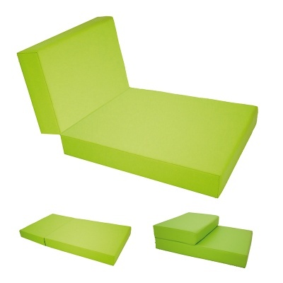 Colchão dobrável em espuma verde em várias posições