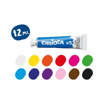 Tubo de tinta azul claro CARIOCA com 12 ml e paleta de cores variadas