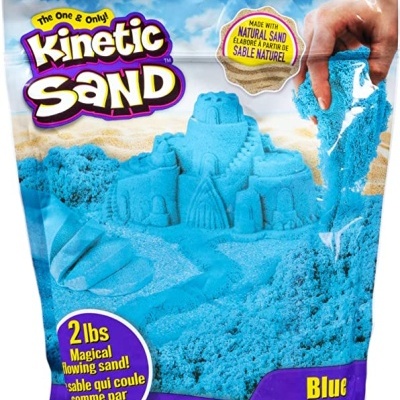 Pacote de Kinetic Sand com areia azul e castelo de areia