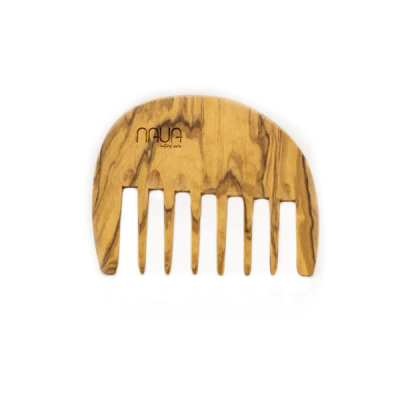 Pente grande de madeira com seis dentes largos e logo MAUA