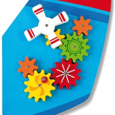 Peça de brinquedo colorida com engrenagens de madeira