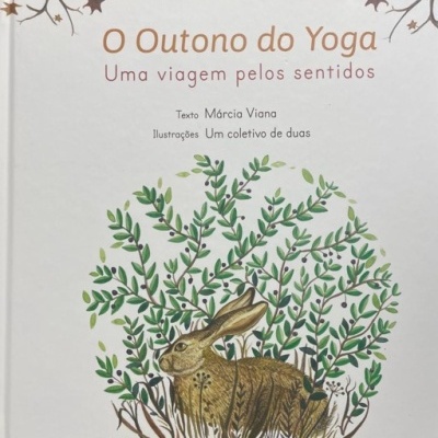 Capa de livro com título, autoria e ilustração de coelho com plantas verdes.