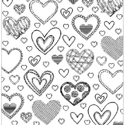 Padrão de corações desenhados à mão em preto e branco
