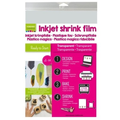 Embalação de filme termo-retrátil Inkjet da Vaessen Creative com instruções e imagens explicativas.