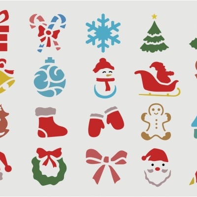 Ícones de Natal coloridos com vários motivos festivos