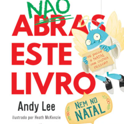 Capa de livro infantil em português com texto colorido e personagem azul segurando papel