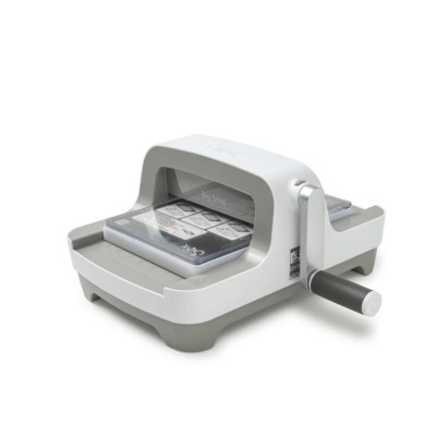 Máquina manual branca para corte artesanal com alavanca lateral e suporte para materiais