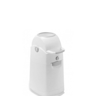 Máquina plástica branca retangular arredondada com botão frontal e topo circular