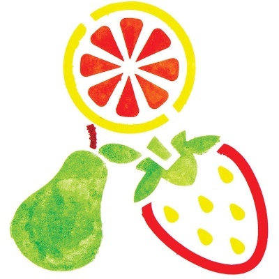 Desenhos estilo aguarela de citrino, pêra e morango