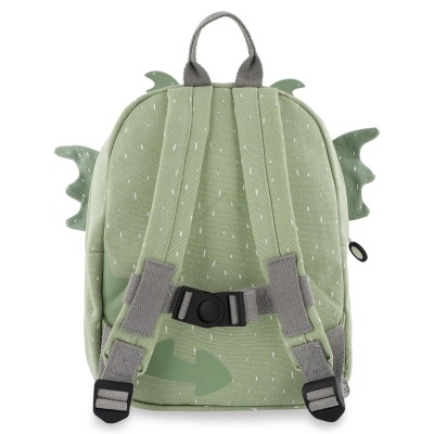 Mochila infantil verde com asas decorativas e alças acolchoadas cinzentas