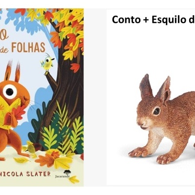 Capa de livro 'LADRÃO de FOLHAS' com esquilo e figura do esquilo isolada em fundo branco