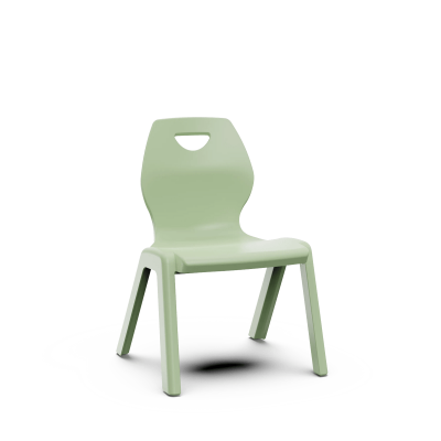Cadeira pequena de plástico verde claro com encosto recortado