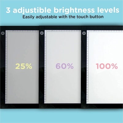 Painéis retangulares com níveis de brilho ajustáveis 25%, 60% e 100%