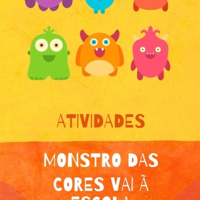 Páginas de atividades com monstros coloridos e texto explicativo em português.