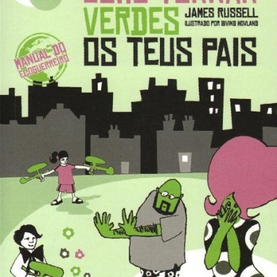 Capa de livro com título em destaque e ilustração de pessoas em cores verde e rosa num cenário urbano.