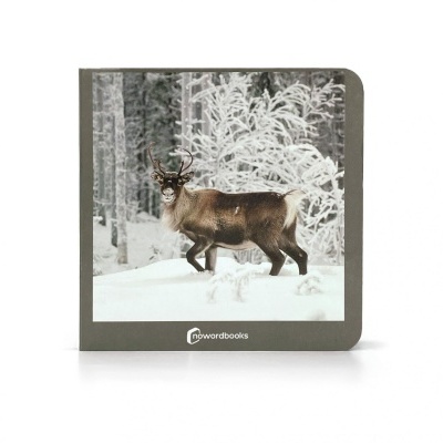 Capa de livro infantil com veado em cenário nevado.