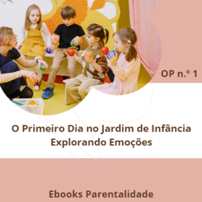 Capa de ebook com crianças e educadora em ambiente colorido de jardim de infância