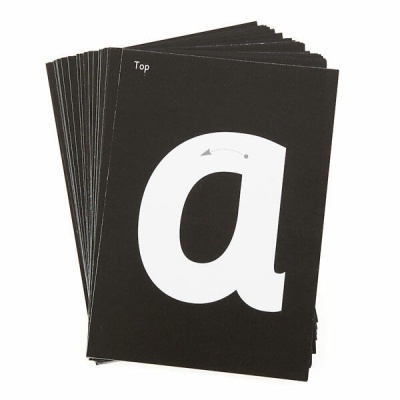 Cartas pretas com letra 'a' branca e texto 'Top' no canto superior