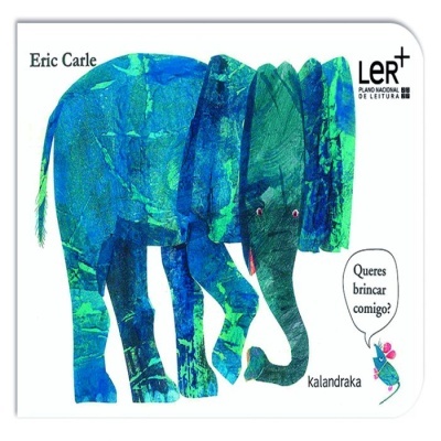 Capa de livro infantil com desenho de elefante azul e verde e textos de autor e edição.