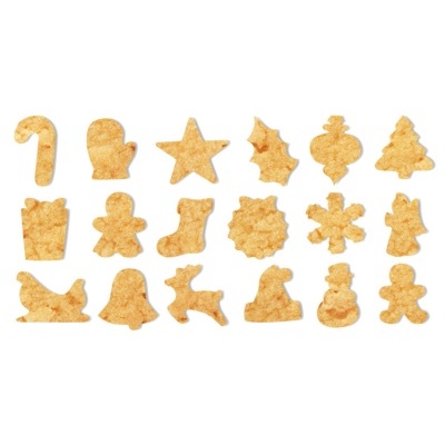 Bolachas de gengibre natalícias em várias formas sobre fundo branco