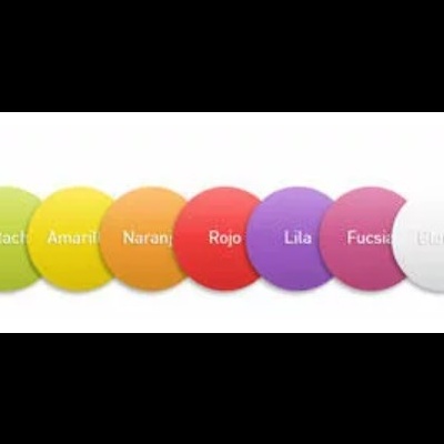Paleta de cores PVC com discos circulares coloridos identificados por texto