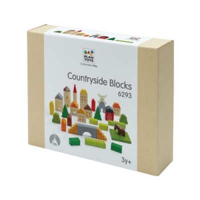 Conjunto de blocos de madeira coloridos para construir uma cidade campestre