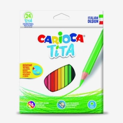 Conjunto de 24 lápis de cor CARIOCA TITA em embalagem branca com design italiano