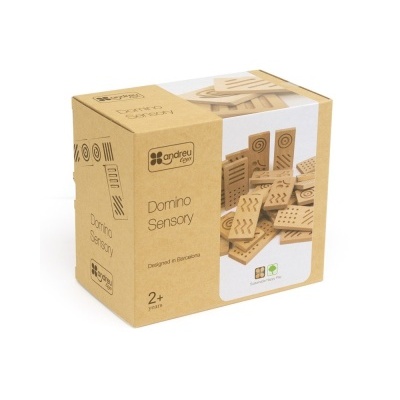 Caixa de jogo de dominó sensorial Andreu Toys com peças de madeira e padrões táteis